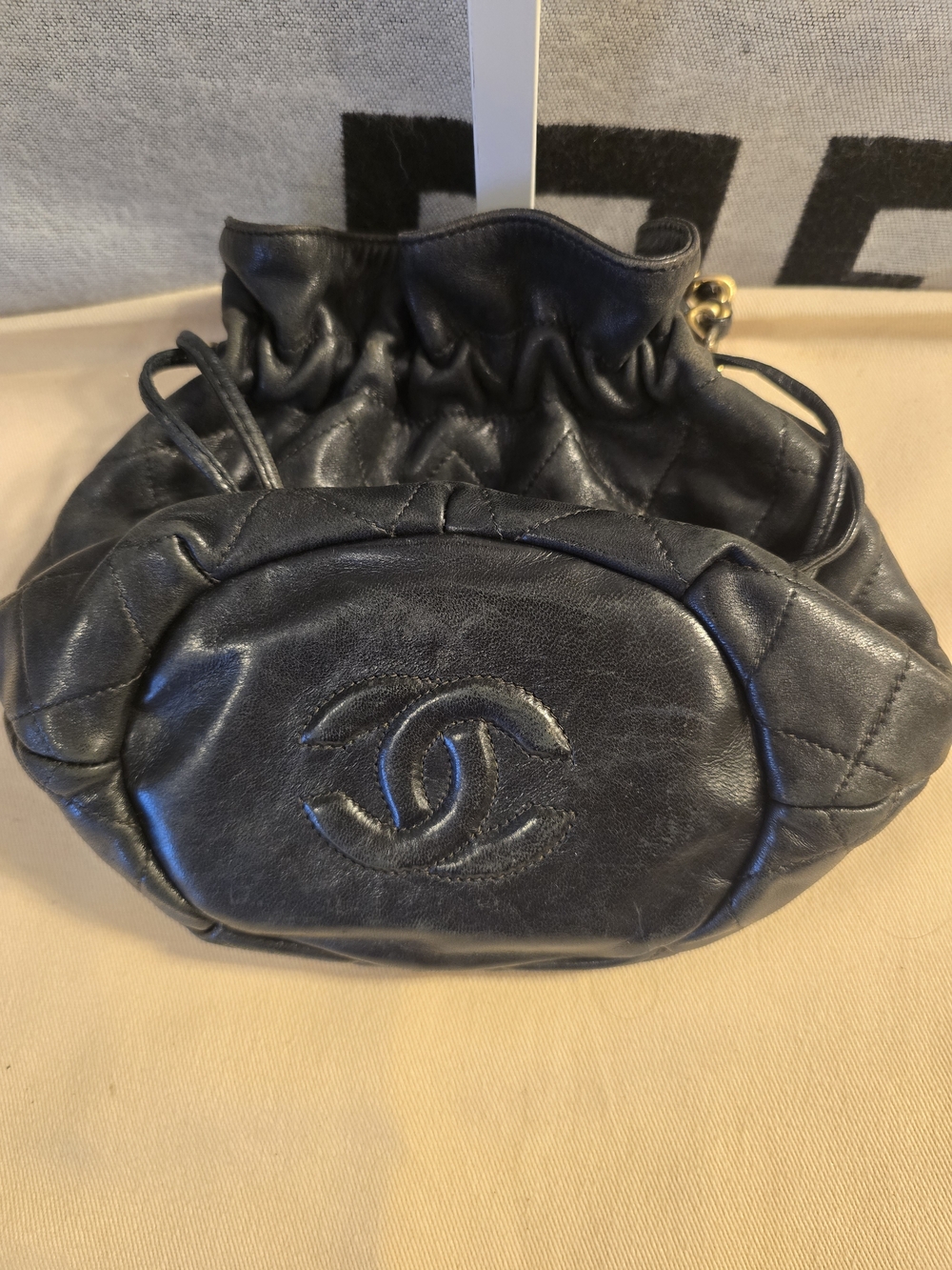 CHANEL Black Quilted Drawstring Crossbody Bucket Bag - Picture 12 of 12